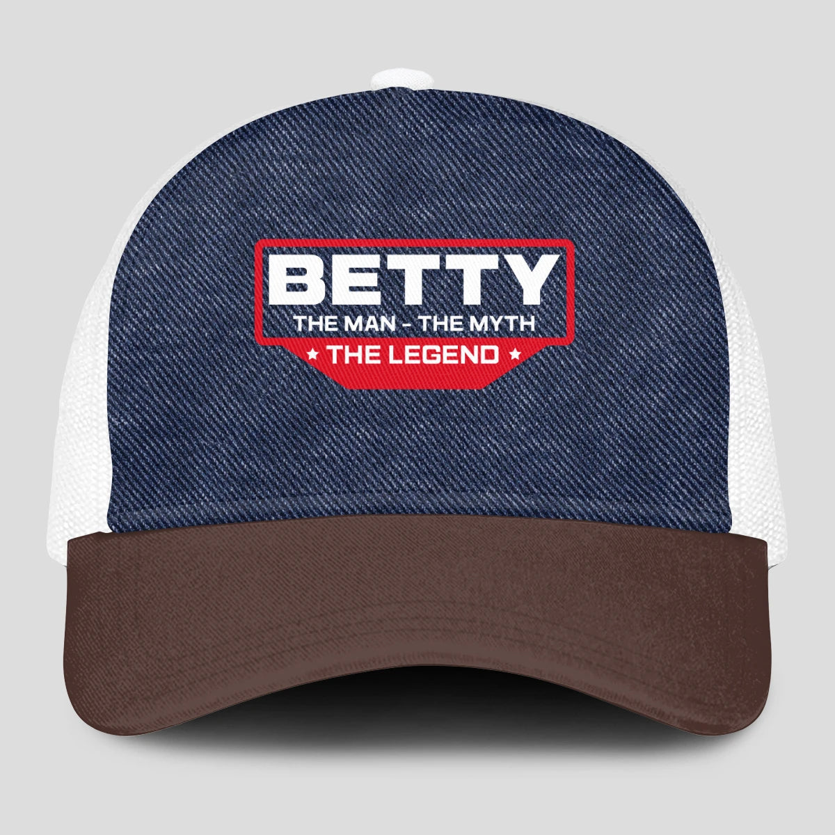 The Man The Myth The Legend Navy Brown And White Mesh Cap BETTY 13K1 C200PF