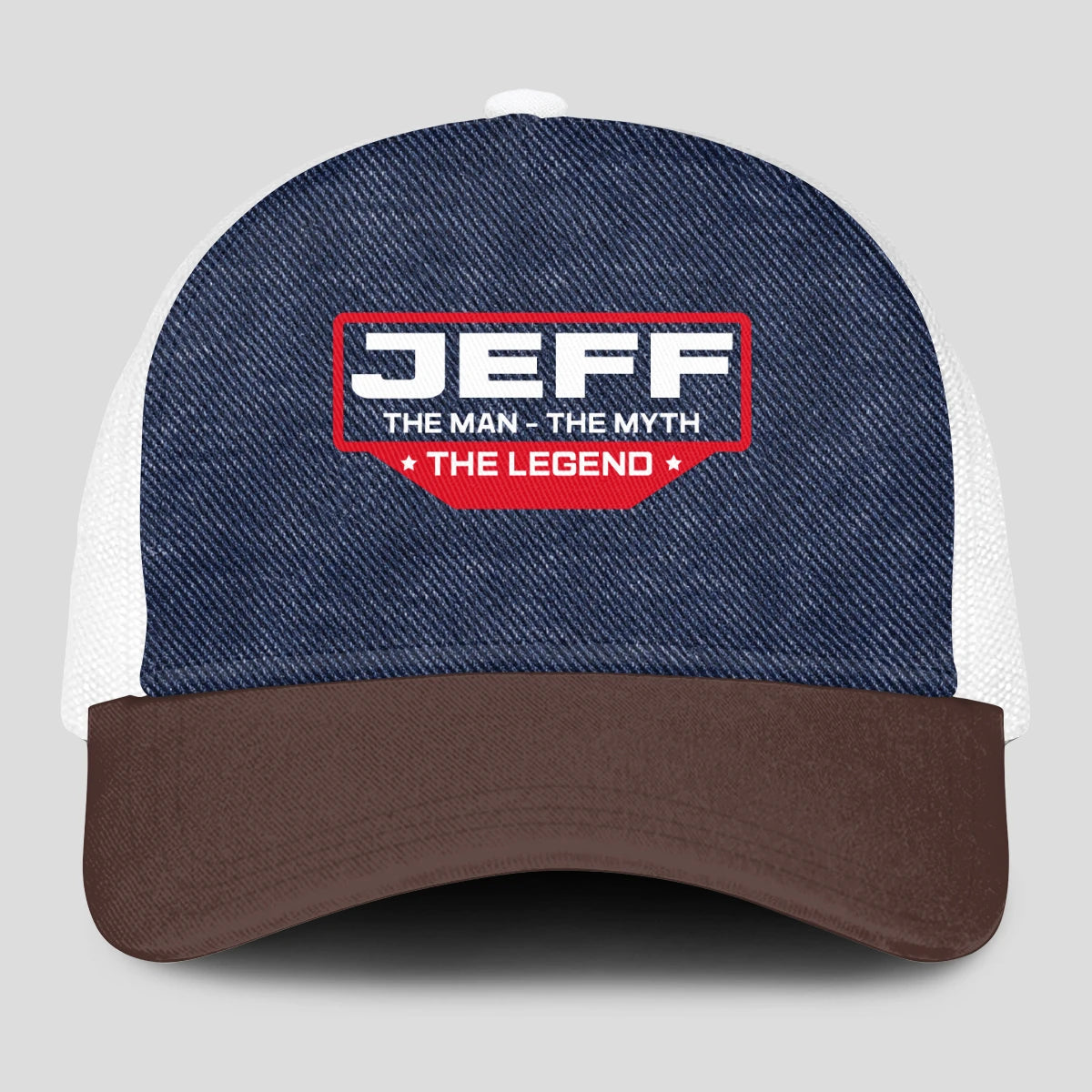 The Man The Myth The Legend Navy Brown And White Mesh Cap JEFF 13K1 C200PF