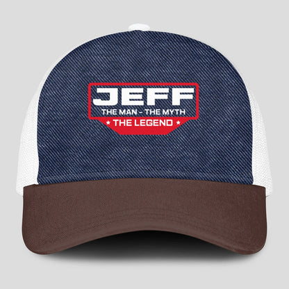 The Man The Myth The Legend Navy Brown And White Mesh Cap JEFF 13K1 C200PF