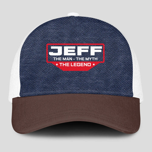 The Man The Myth The Legend Navy Brown And White Mesh Cap JEFF 13K1 C200PF