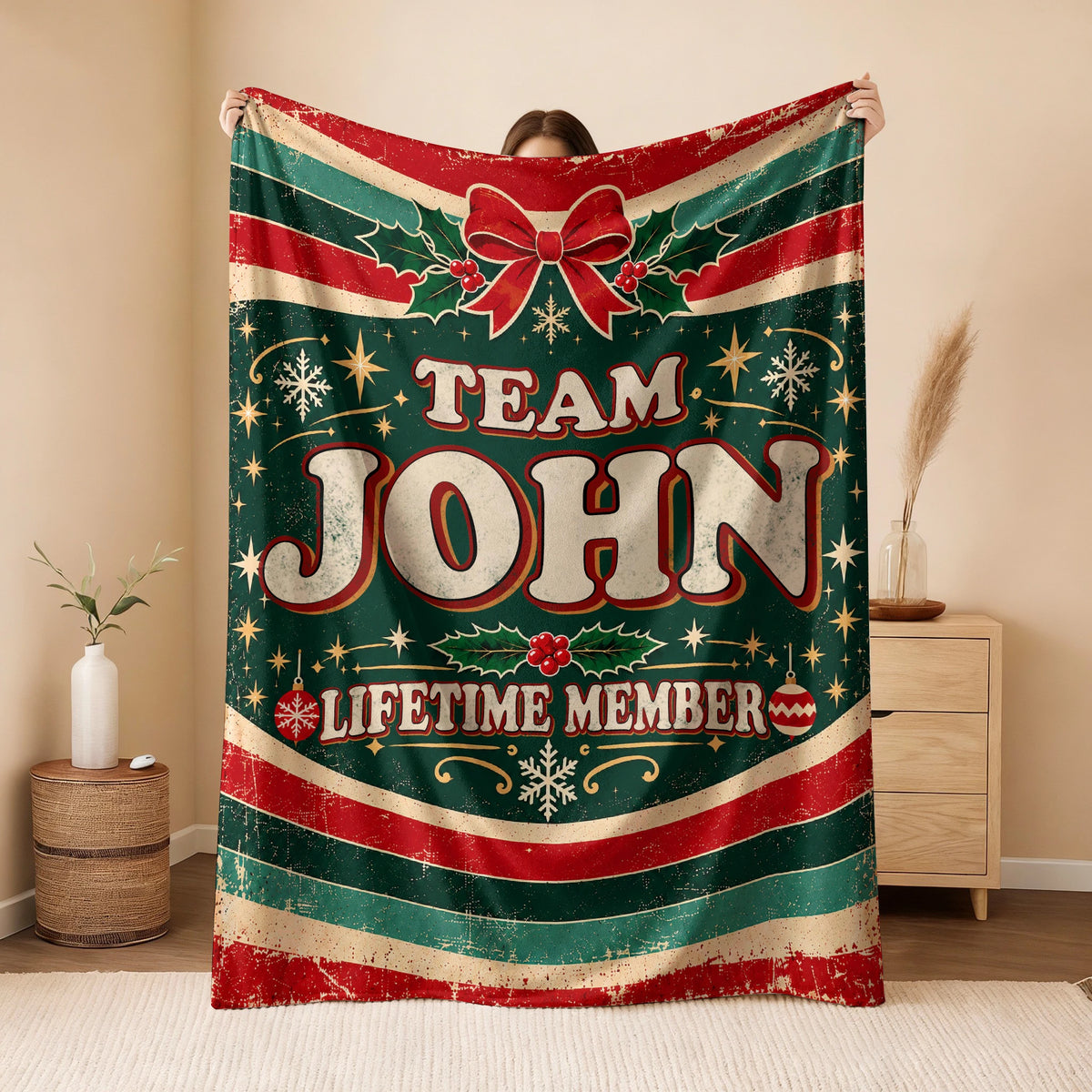 Team Your Name Lifetime Member Christmas Fleece Blanket JOHN 13K1 BK52