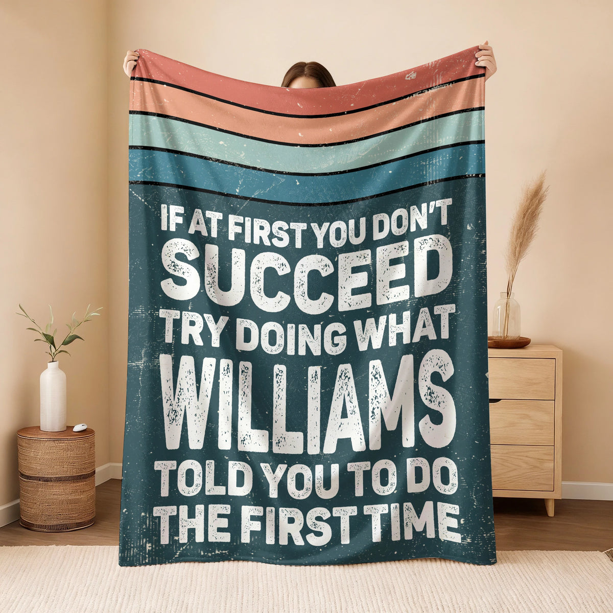 If At First You Don’t Succeed Retro Green Fleece Blanket WILLIAMS 13K1 BK29