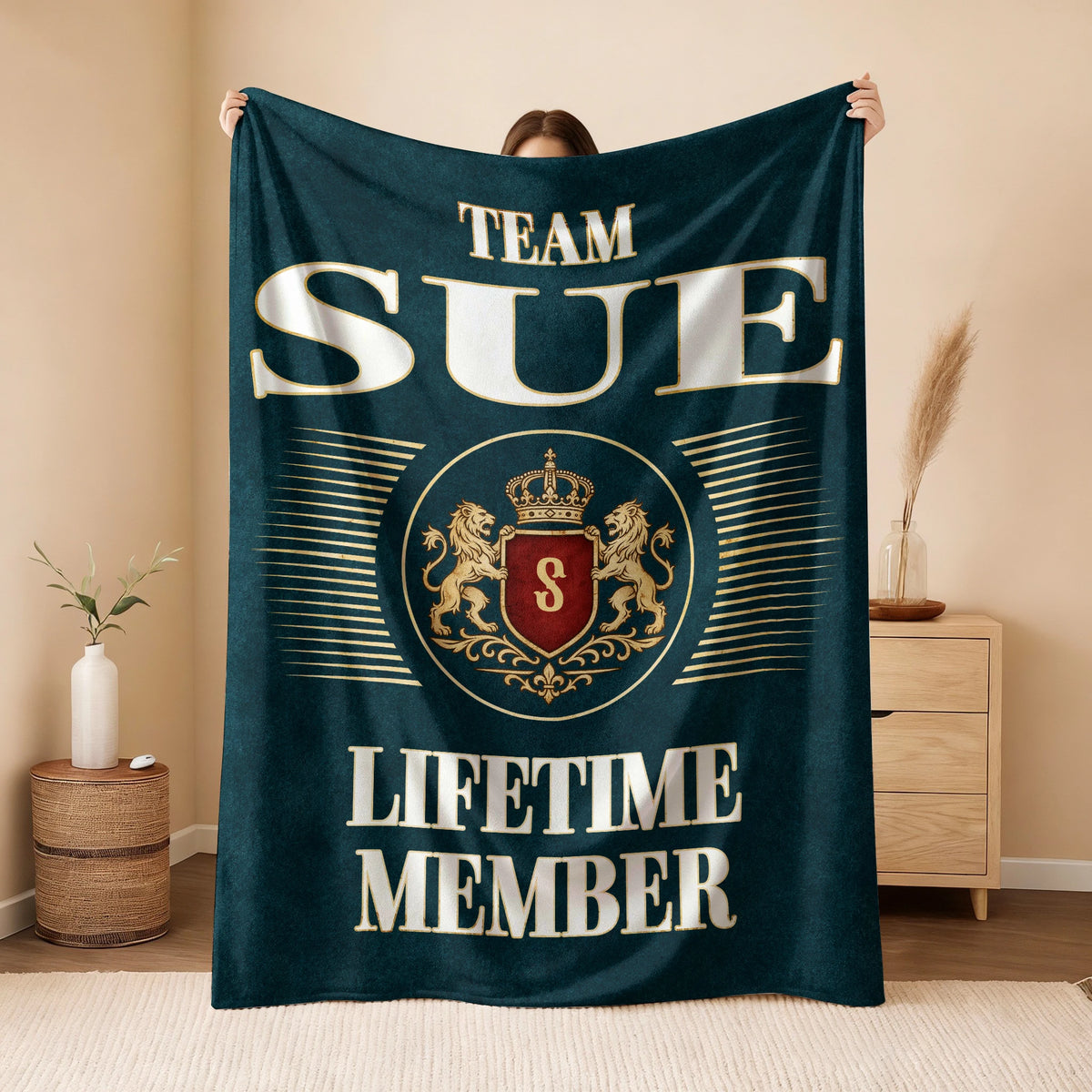 Team Your Name Lifetime Member Sage Green Fleece Blanket SUE 13K1 BK42
