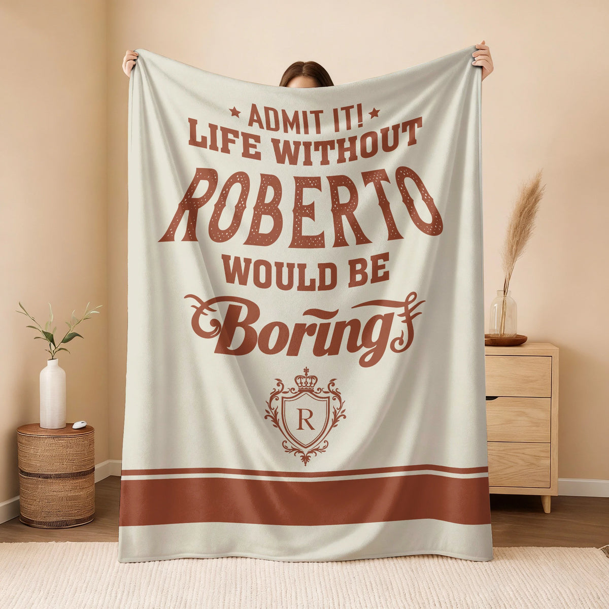 Life Without Your Name Would Be Boring Cream Terracotta Blanket ROBERTO 13K1 BK24