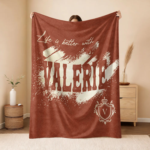 Life Is Better With Your Name Terracotta Cream Fleece Blanket VALERIE 13K1 BK30