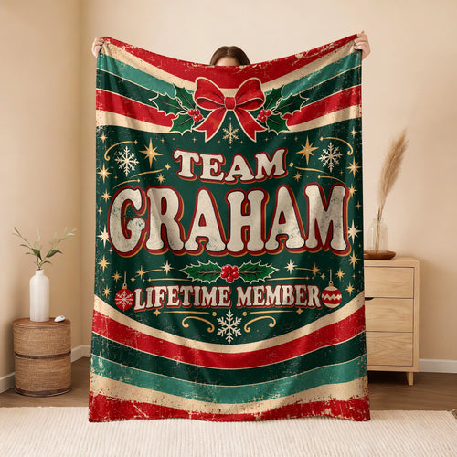 Team Your Name Lifetime Member Christmas Fleece Blanket GRAHAM 13K1 BK52