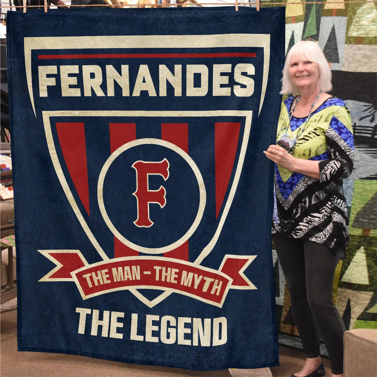 The Man The Myth The Legend Blue Burgundy Baseball Blanket FERNANDES 13K1 BK18