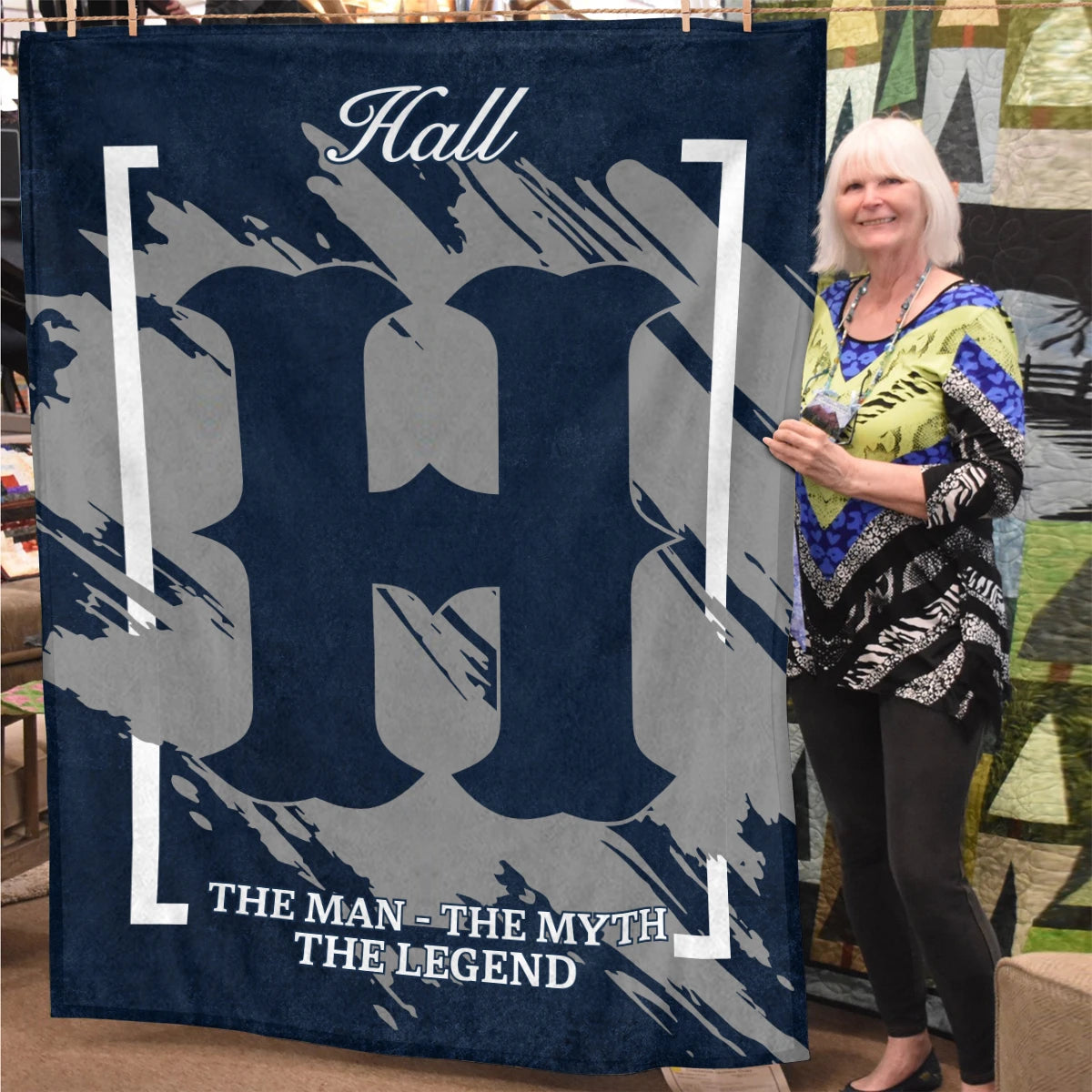 The Man The Myth The Legend Navy Baseball Fleece Blanket HALL 13K1 BK17