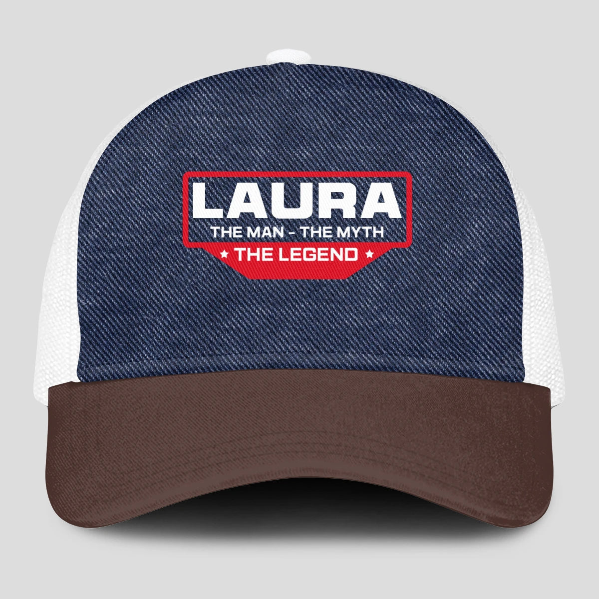The Man The Myth The Legend Navy Brown And White Mesh Cap LAURA 13K1 C200PF