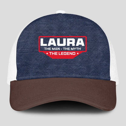 The Man The Myth The Legend Navy Brown And White Mesh Cap LAURA 13K1 C200PF