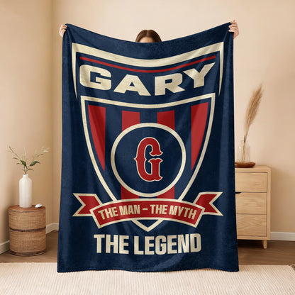 The Man The Myth The Legend Blue Burgundy Baseball Blanket GARY 13K1 BK18