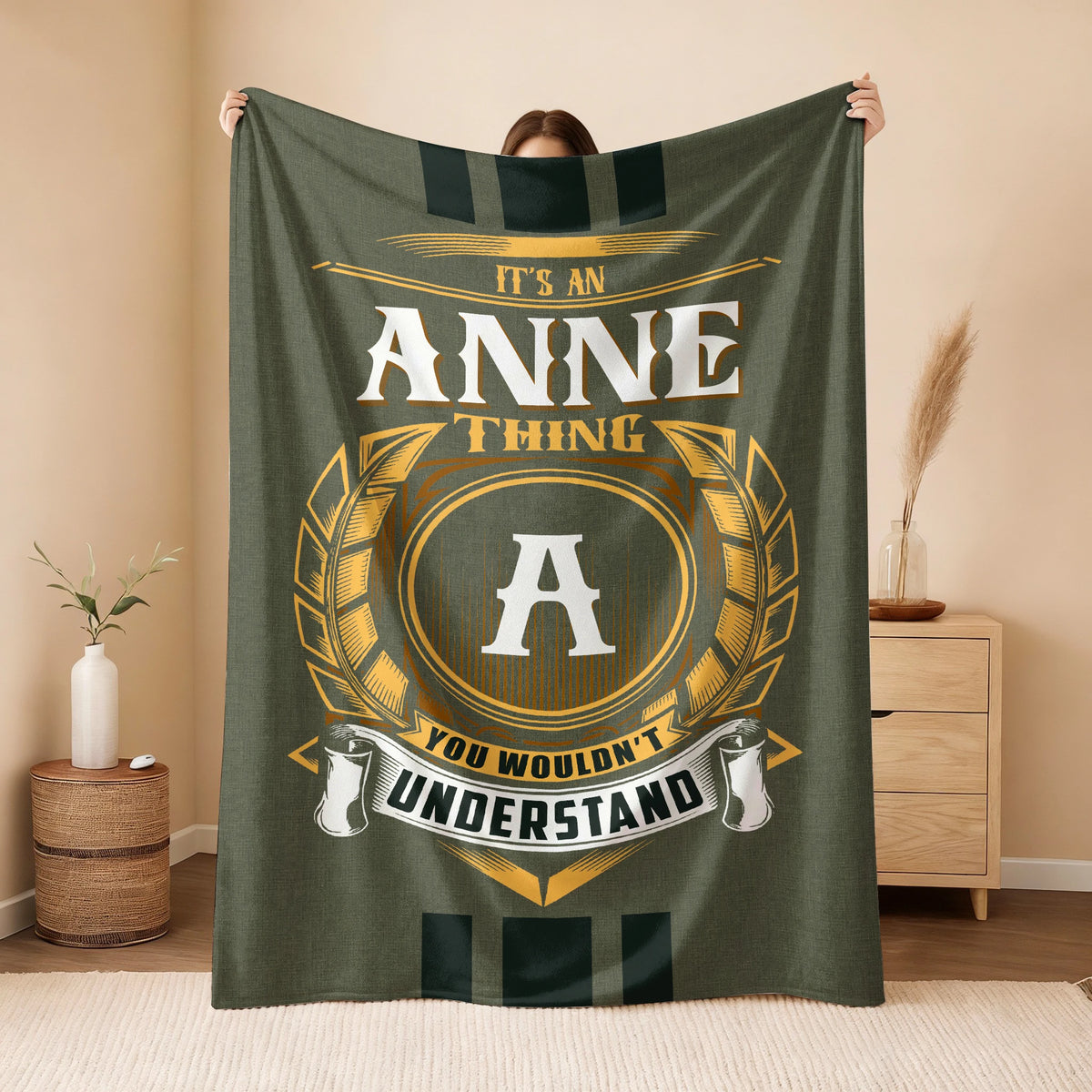It's A Your Name Thing Olive Green Logo Fleece Blanket ANNE 13K1 BK31