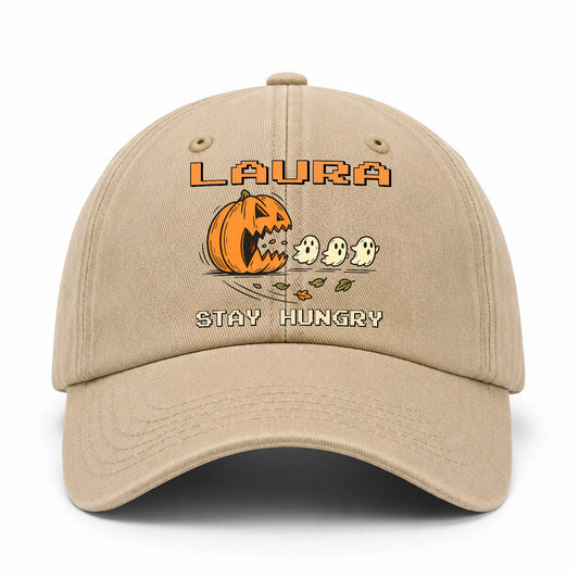 Stay Hungry Pumpkin Chasing Ghosts Funny Washed Cap LAURA 13K1 C101PF