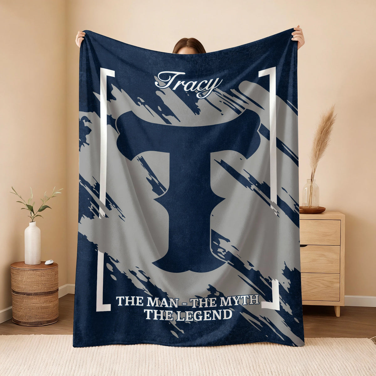 The Man The Myth The Legend Navy Baseball Fleece Blanket TRACY 13K1 BK17