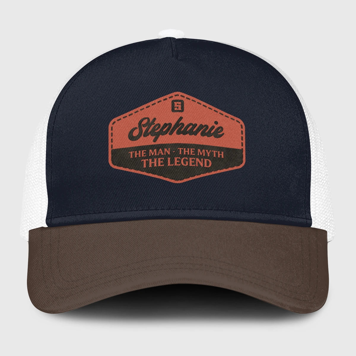 The Man The Myth The Legend Navy And Brown Mesh Cap STEPHANIE 13K1 C188PF