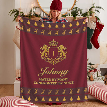 Hated By Many Confronted By None Burgundy Gold Christmas Fleece Blanket JOHNNY 13K1 BK33