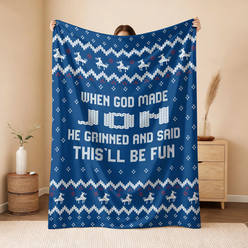 When God Made Your Name Navy Fleece Blanket JON 13K1 BK32