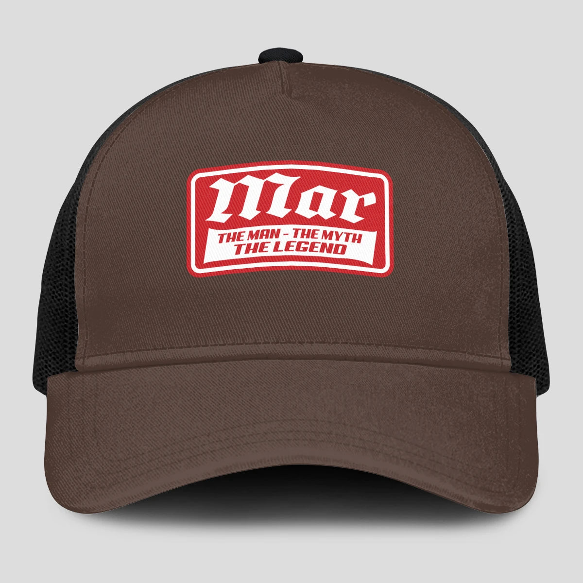 The Man The Myth The Legend Red Logo Brown Mesh Cap MAR 13K1 C203PF