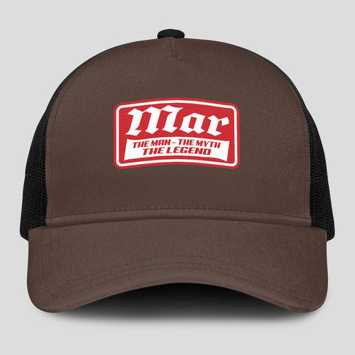The Man The Myth The Legend Red Logo Brown Mesh Cap MAR 13K1 C203PF