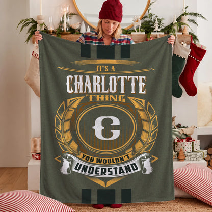 It's A Your Name Thing Olive Green Logo Fleece Blanket CHARLOTTE 13K1 BK31
