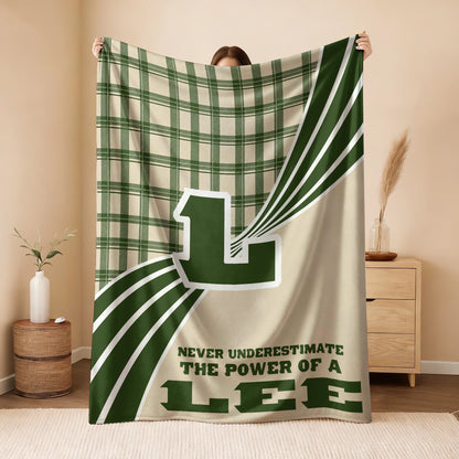 Never Underestimate Your Name Green & Cream Plaid Fleece Blanket LEE 13K1 BK50