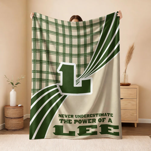 Never Underestimate Your Name Green & Cream Plaid Fleece Blanket LEE 13K1 BK50
