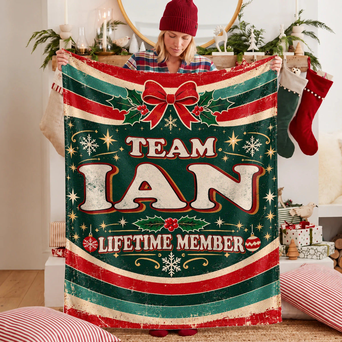 Team Your Name Lifetime Member Christmas Fleece Blanket IAN 13K1 BK52