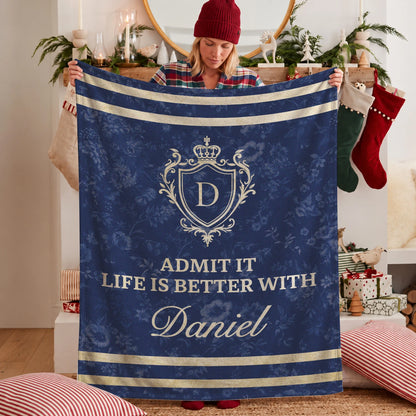 Admit It Life Is Better With Your Name Floral Blue Fleece Blanket DANIEL 13K1 BK36