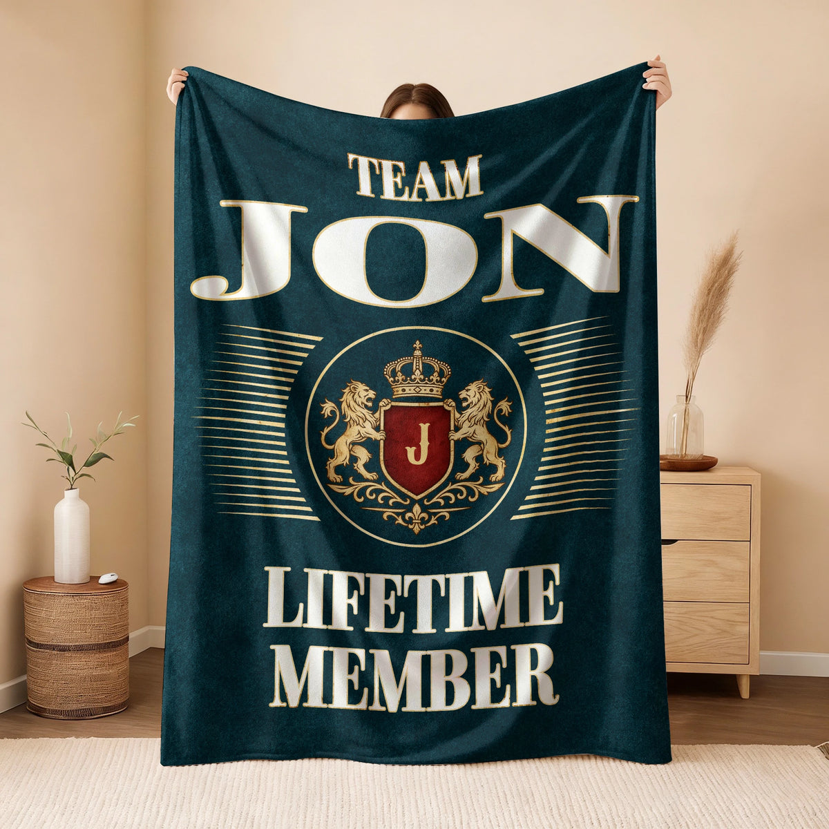 Team Your Name Lifetime Member Sage Green Fleece Blanket JON 13K1 BK42