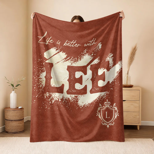 Life Is Better With Your Name Terracotta Cream Fleece Blanket LEE 13K1 BK30