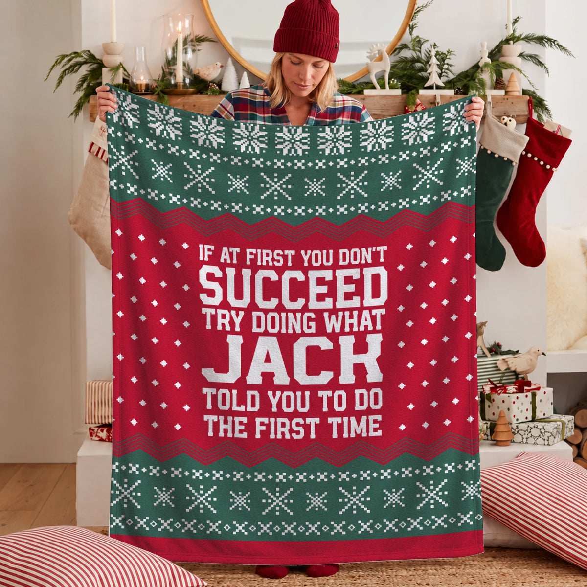 If At First You Don’t Succeed Red Green Christmas Fleece Blanket JACK 13K1 BK28
