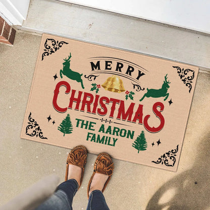 AARON Family Merry Christmas Doormat – Personalized Holiday Welcome Mat