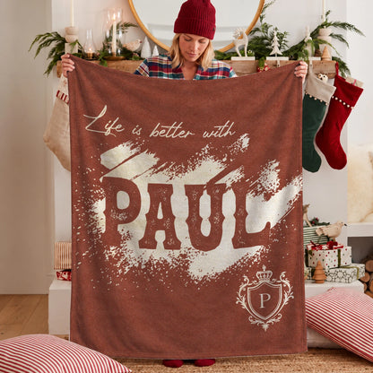 Life Is Better With Your Name Terracotta Cream Fleece Blanket PAUL 13K1 BK30