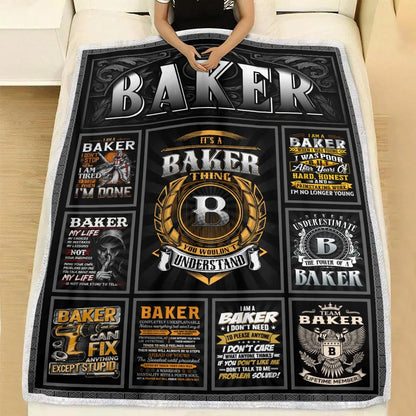 BAKER Personalized Blanket | Custom Name Cozy Throw Gift 13K1-BK2