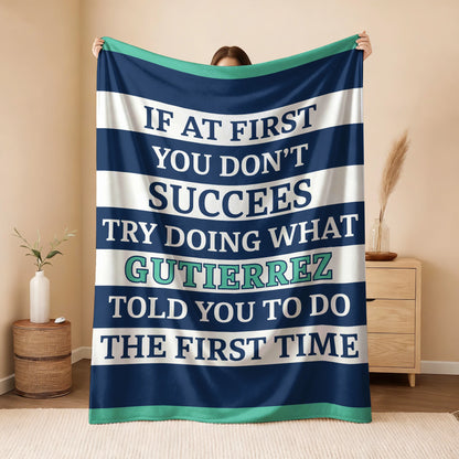 If At First You Don't Succeed Blue & White Striped Fleece Blanket GUTIERREZ 13K1 BK55