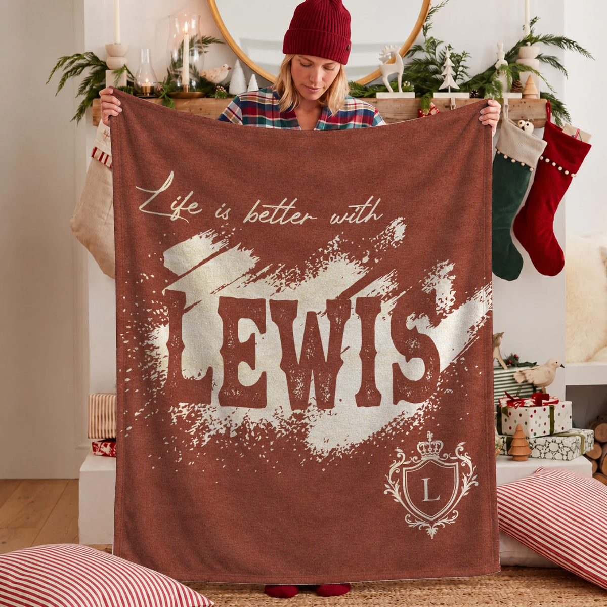 Life Is Better With Your Name Terracotta Cream Fleece Blanket LEWIS 13K1 BK30