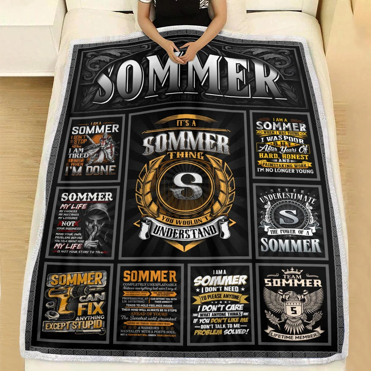 SOMMER Personalized Blanket | Custom Name Cozy Throw Gift 13K5-BK2