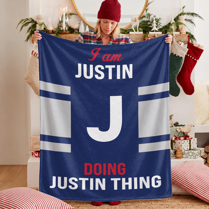 I'm Name Doing Name Things Navy Fleece Blanket JUSTIN 13K1 BK51