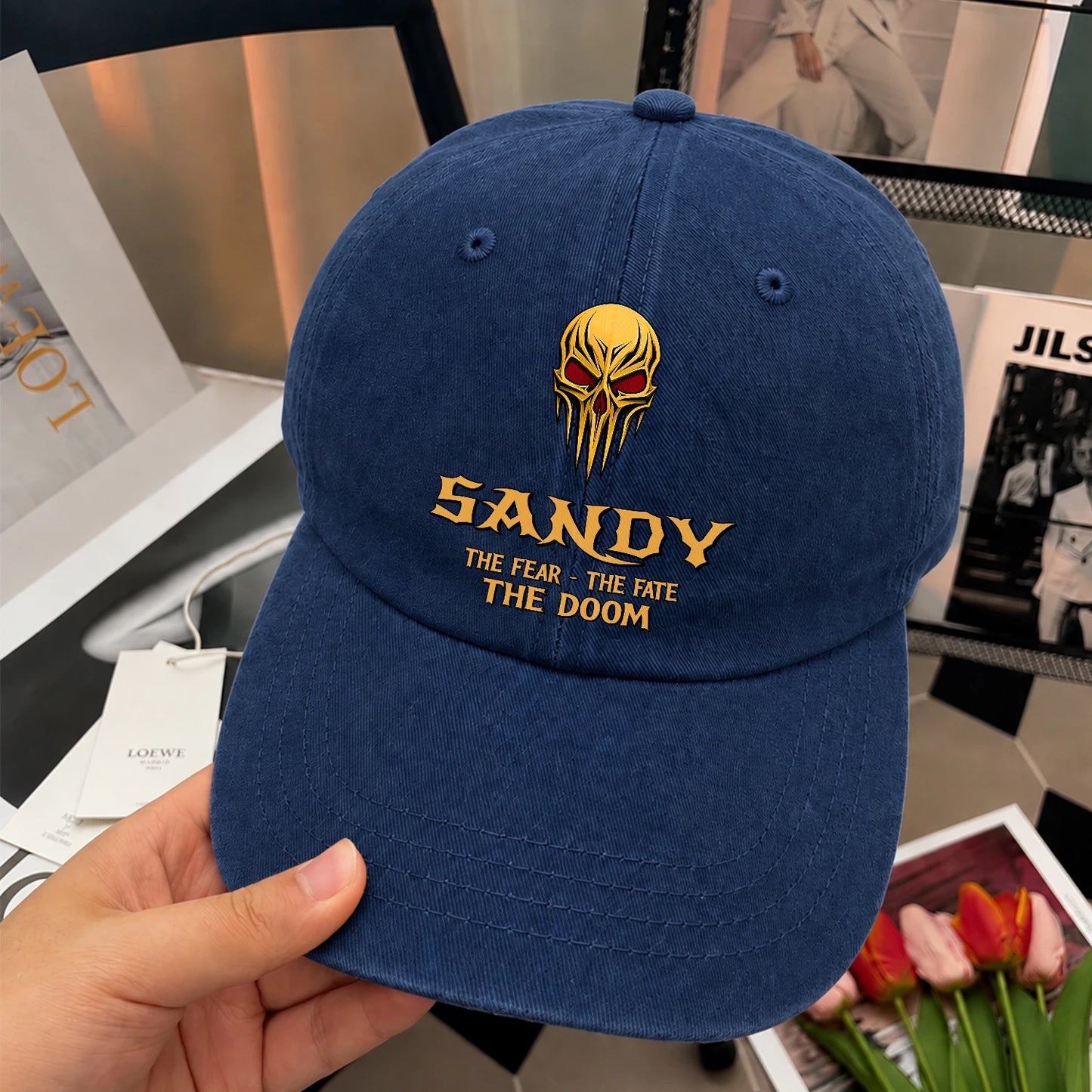 The Fear The Fate The Doom Skull Blue Washed Cap SANDY 13K1 C97PF