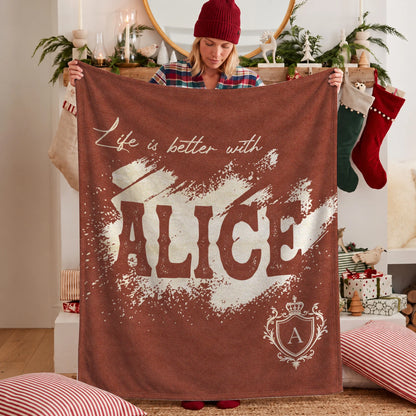 Life Is Better With Your Name Terracotta Cream Fleece Blanket ALICE 13K1 BK30