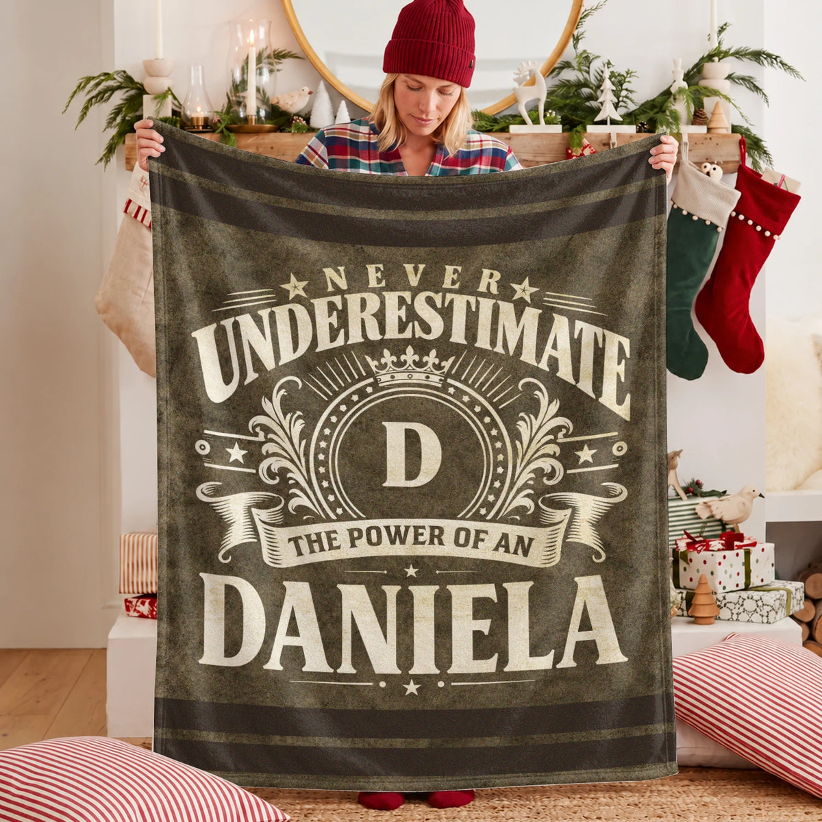 Never Underestimate The Power Of A Name Olive Green Army Fleece Blanket DANIELA 13K1 BK46