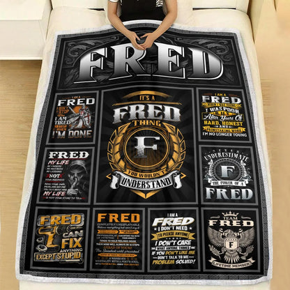FRED Personalized Blanket | Custom Name Cozy Throw Gift 13K1-BK2