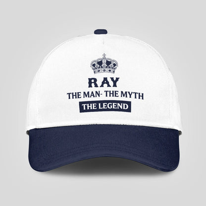 The Man The Myth The Legend King Crown Blue And White Cap RAY 13K1 C147PF