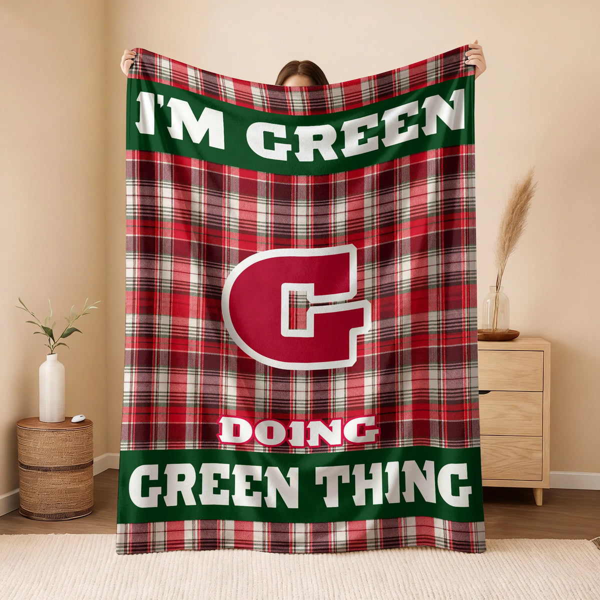 I'm Name Doing Name Things Red Plaid Fleece Blanket GREEN 13K1 BK49