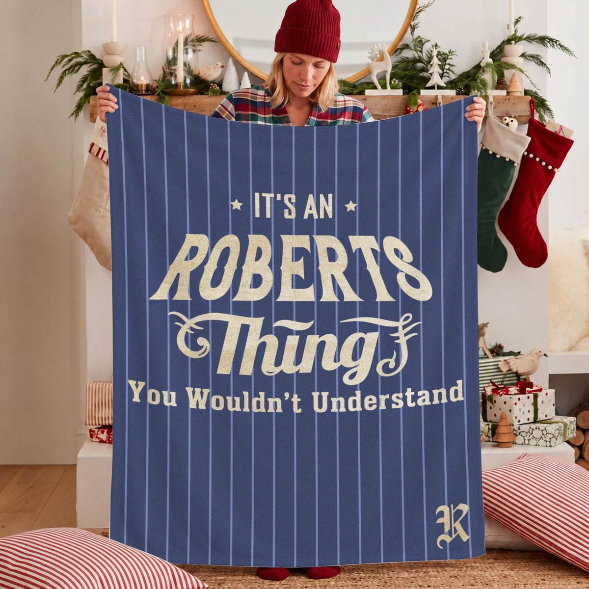 Your Name Thing Striped Blue Fleece Blanket ROBERTS 13K1 BK23