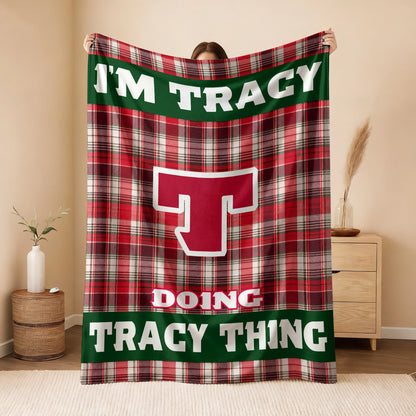 I'm Name Doing Name Things Red Plaid Fleece Blanket TRACY 13K1 BK49
