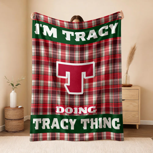 I'm Name Doing Name Things Red Plaid Fleece Blanket TRACY 13K1 BK49