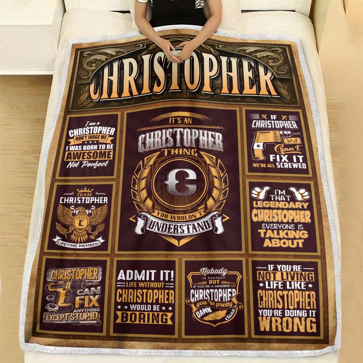 CHRISTOPHER Personalized Blanket | Custom Name Cozy Throw Gift 13K1-BK4