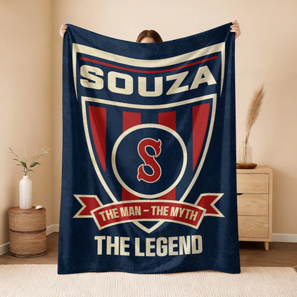 The Man The Myth The Legend Blue Burgundy Baseball Blanket SOUZA 13K1 BK18