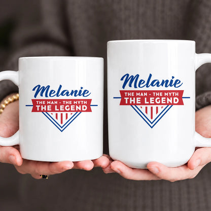 The Man The Myth The Legend Red And Blue Logo Mug MELANIE 13K1 MG34